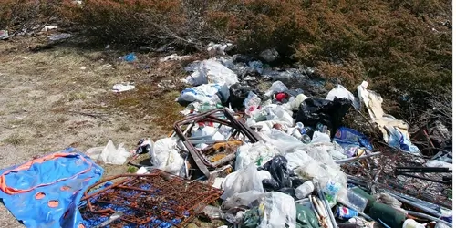 Blog Wide Fly-tipping next to a roadside with bushes
