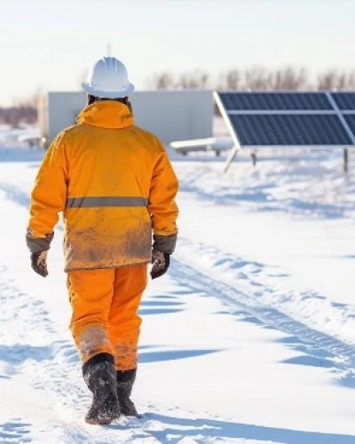 Construction Worker Walking in Snow - Tall Thumb