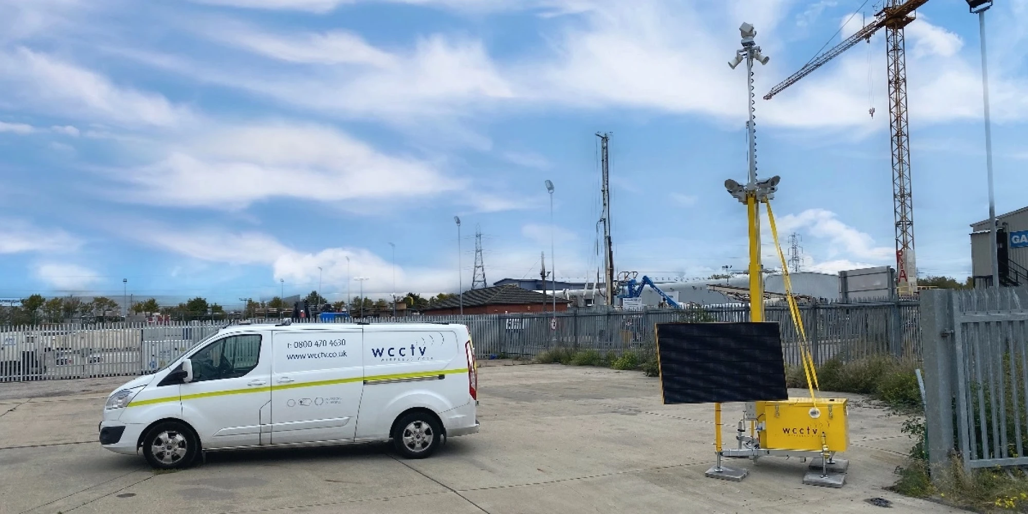 A WCCTV Solar CCTV Tower and a WCCTV Transit Van