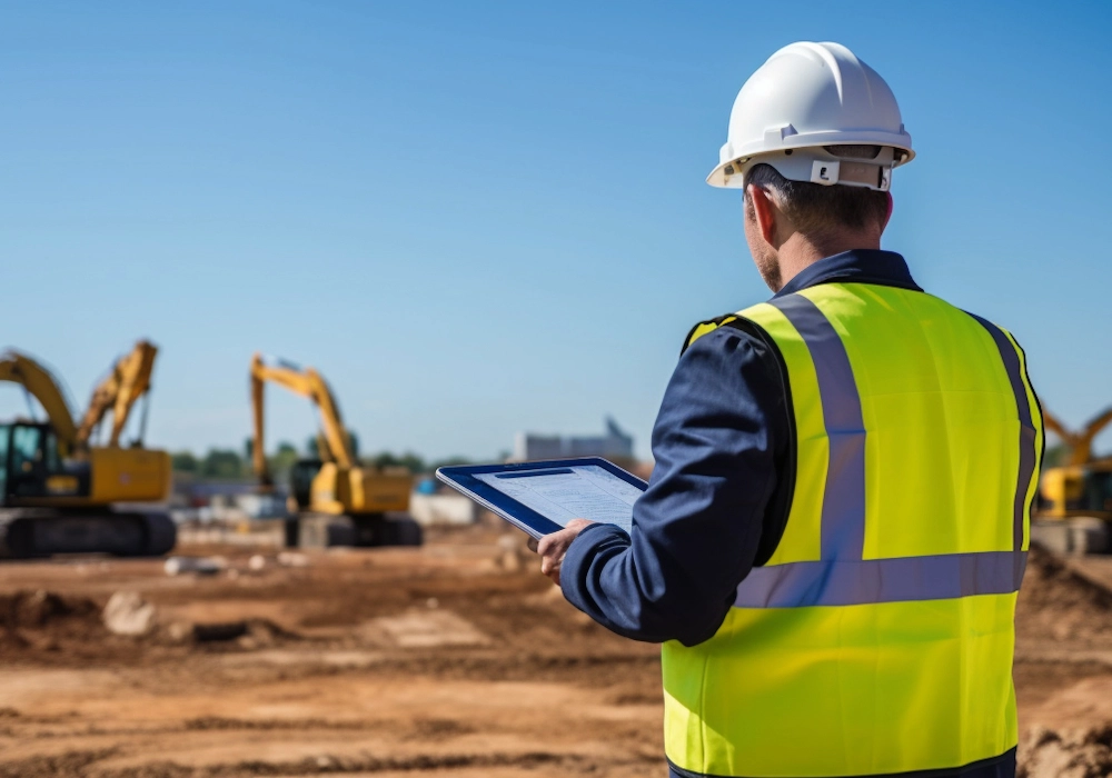 Construction Worker Surveying Site