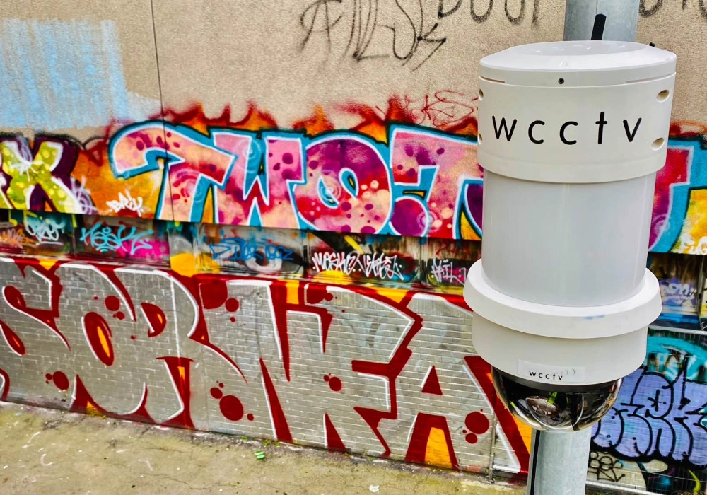 Redeployable Camera Next to Graffiti