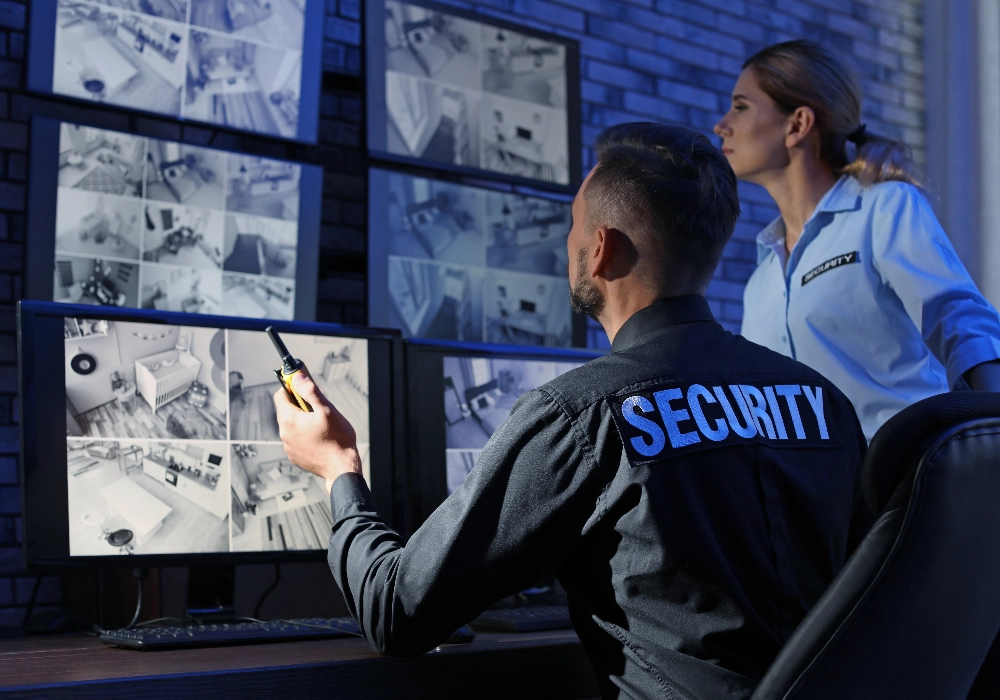 Security Officer Watching CCTV Monitors