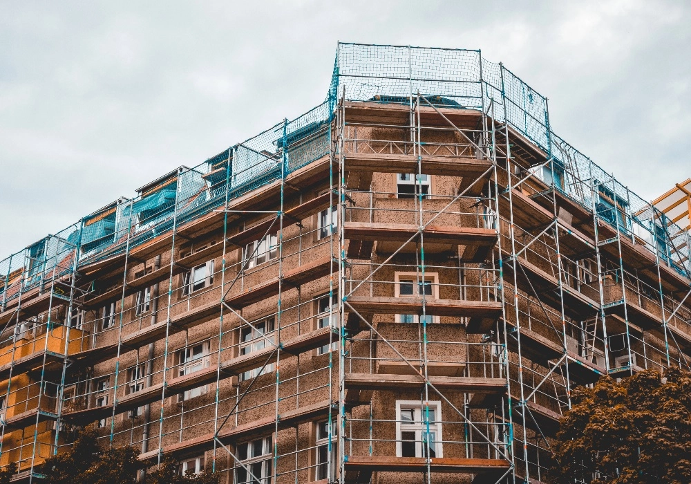 A building Covered in Scaffolding